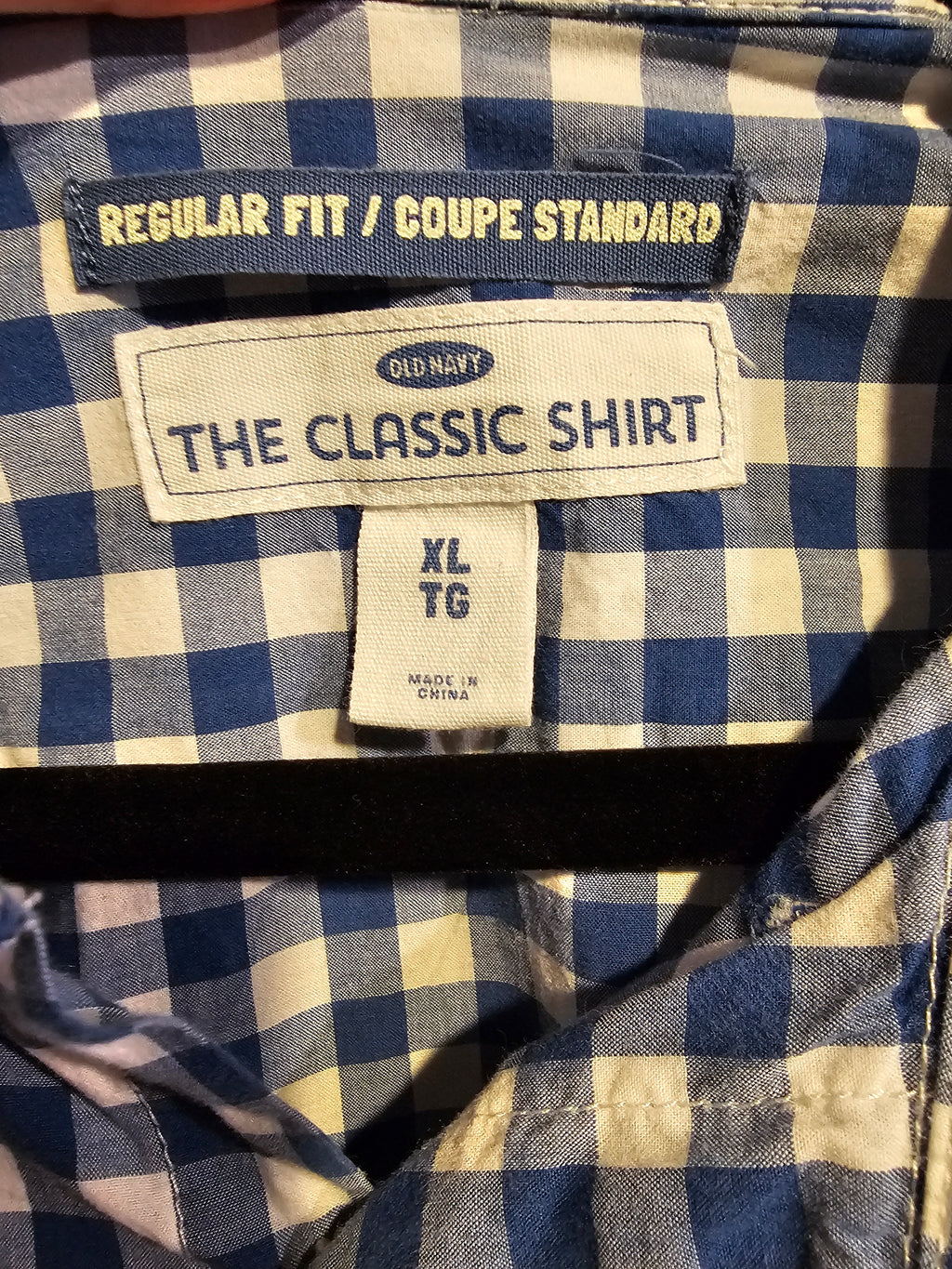 Upcycled XLarge Def Leopard Blue and White Checkered Top
