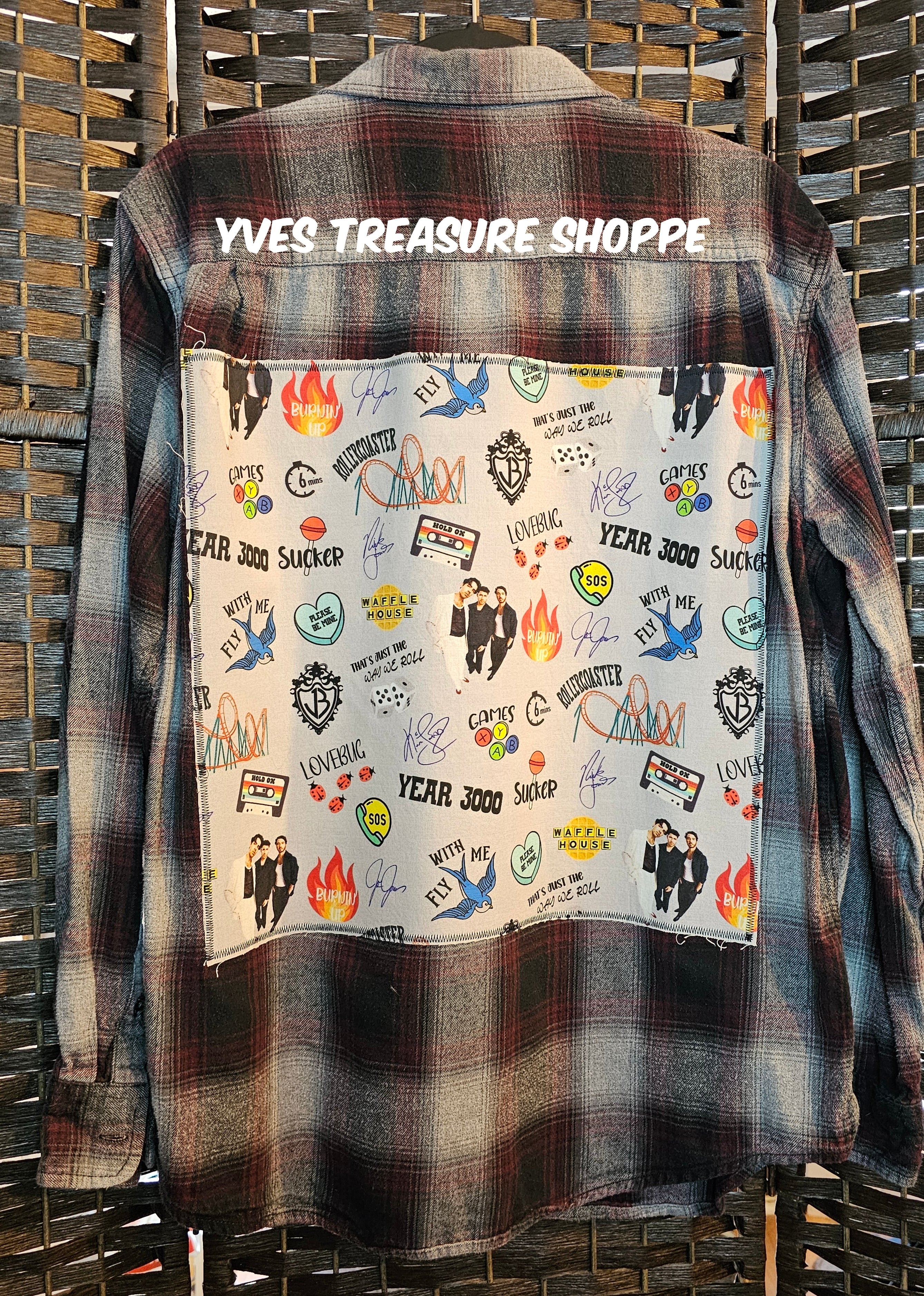 Upcycled Plaid Large Boy Band Jonas Brothers Top