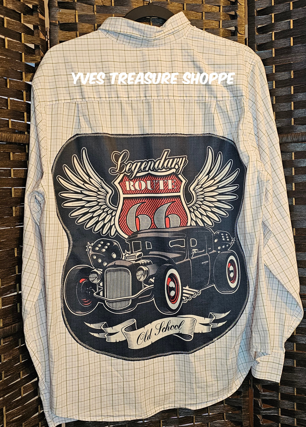 Upcycled Large George Route 66 Plaid Top