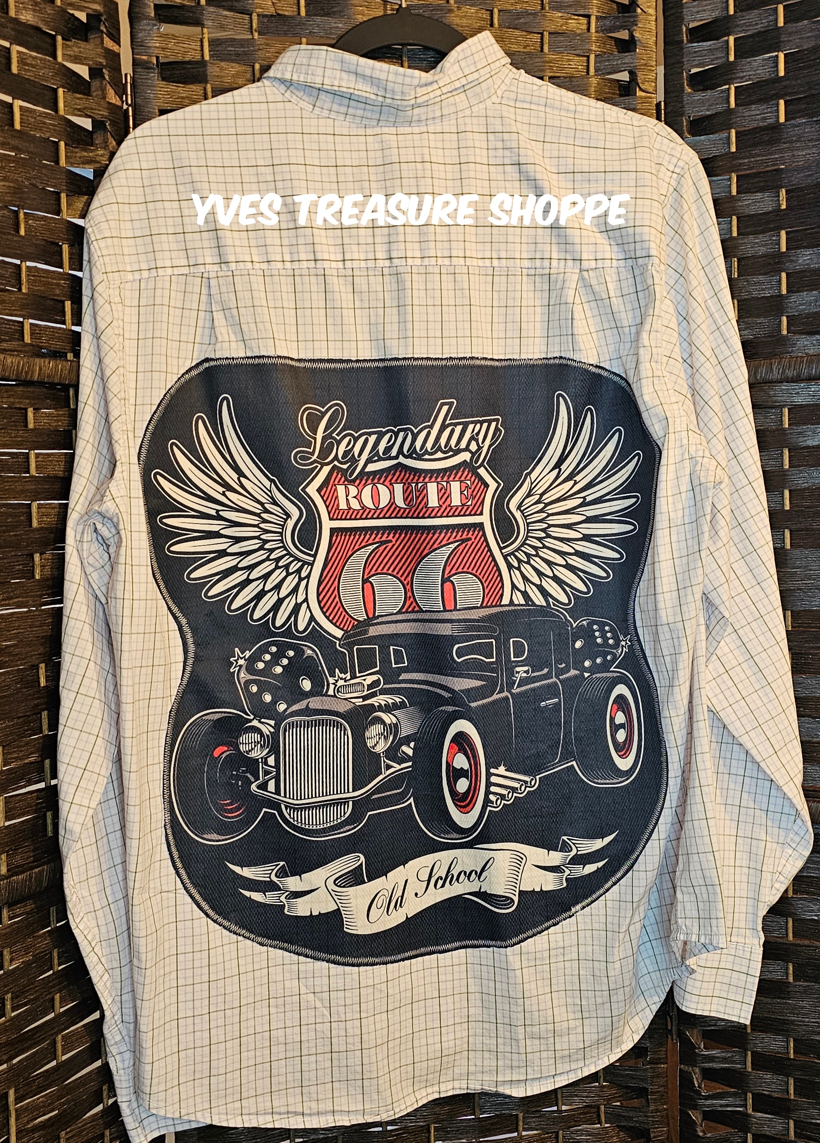 Upcycled Large George Route 66 Plaid Top