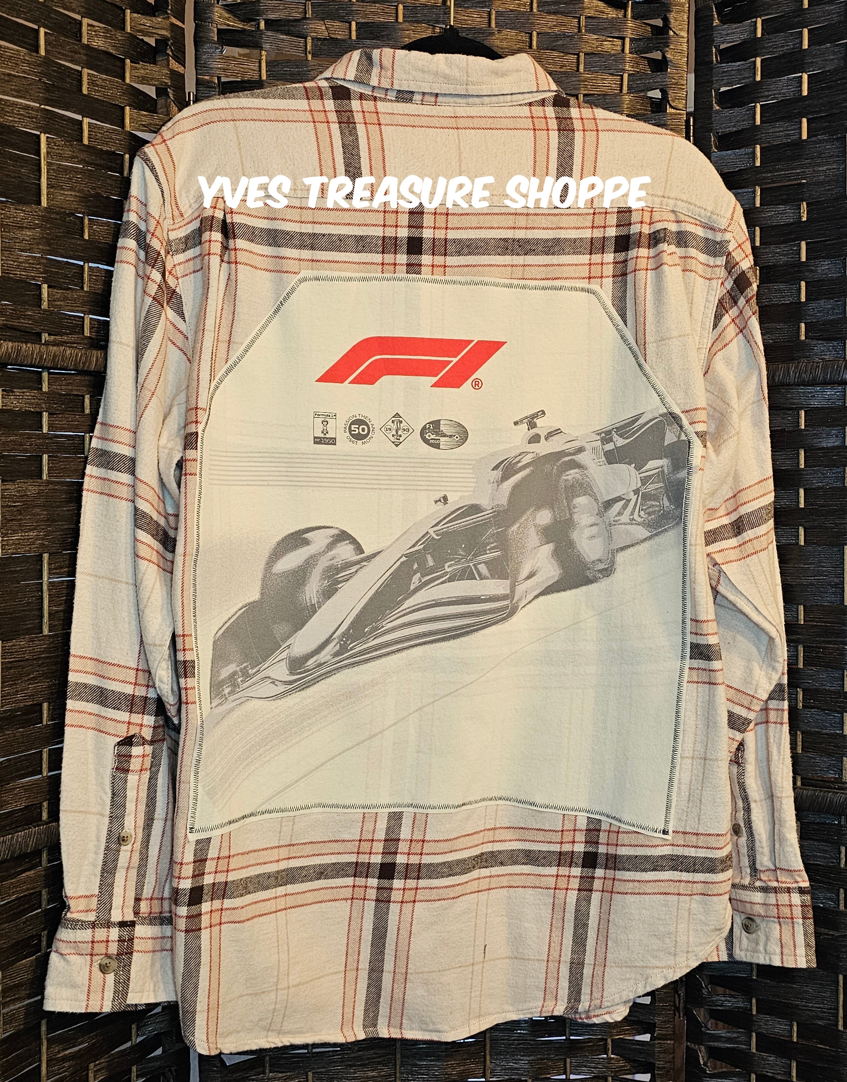 Upcycled Large F1 Racecar Plaid Top