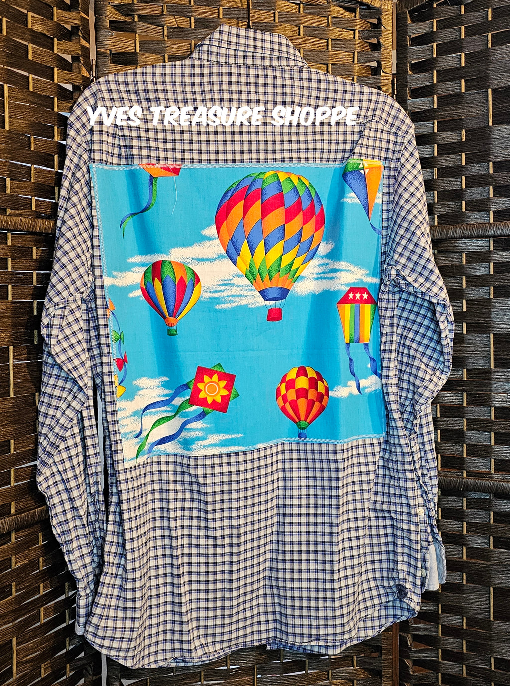 Upcycled Medium Hot Air Balloon Plaid Top