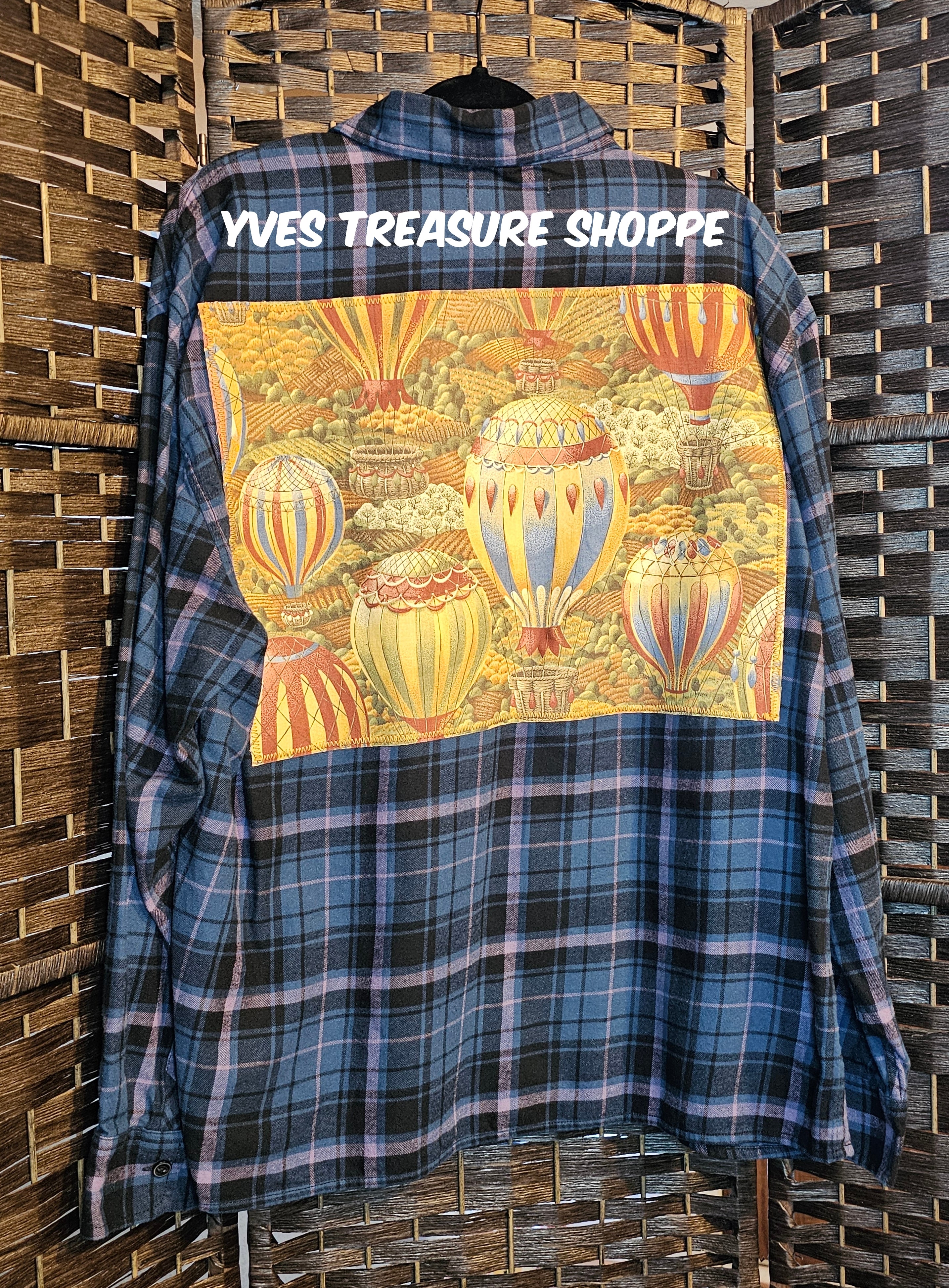 Upcycled XLarge Vintage Hot Air Balloon Plaid Top