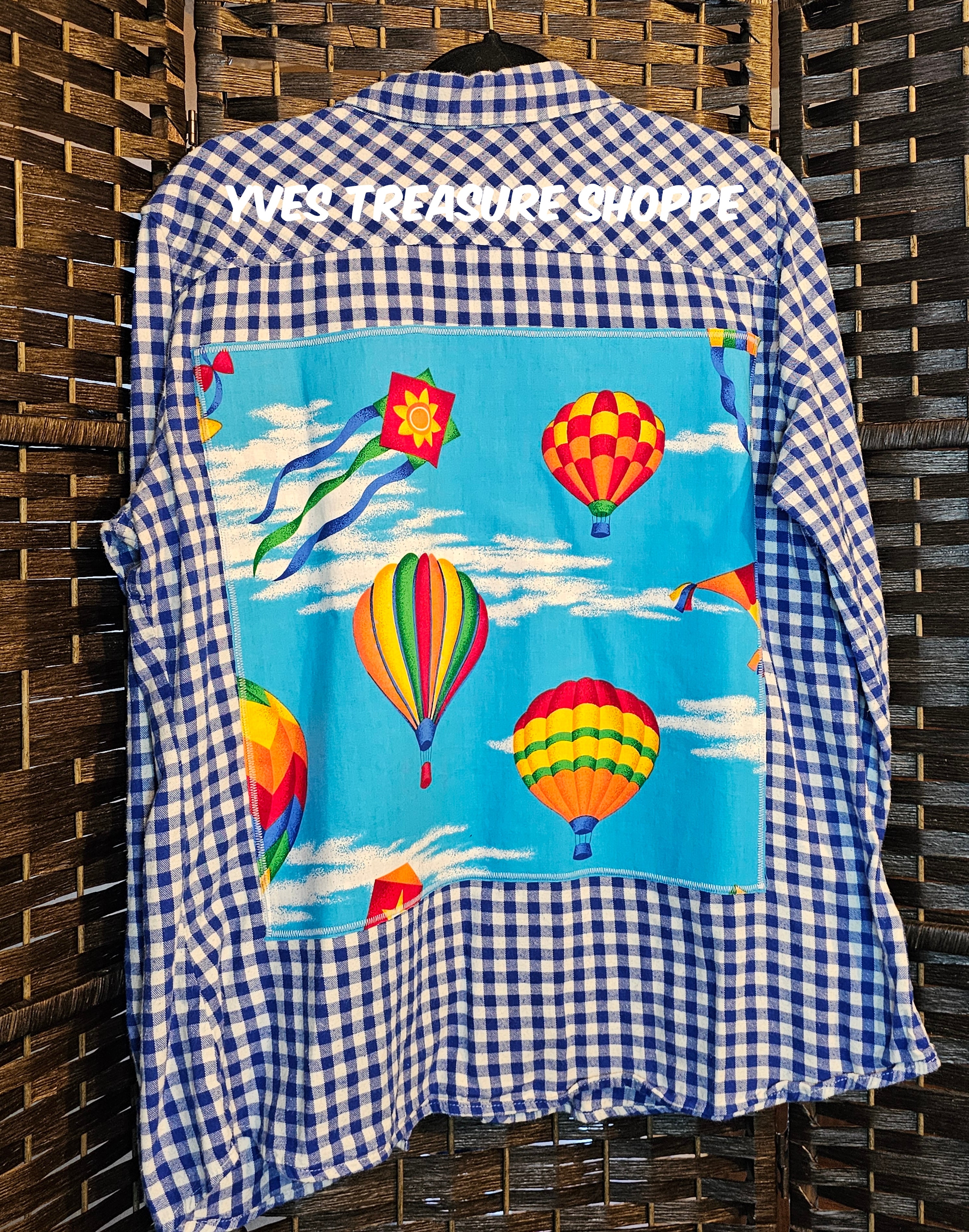 Upcycled XLarge Hot Air Balloon Plaid Top