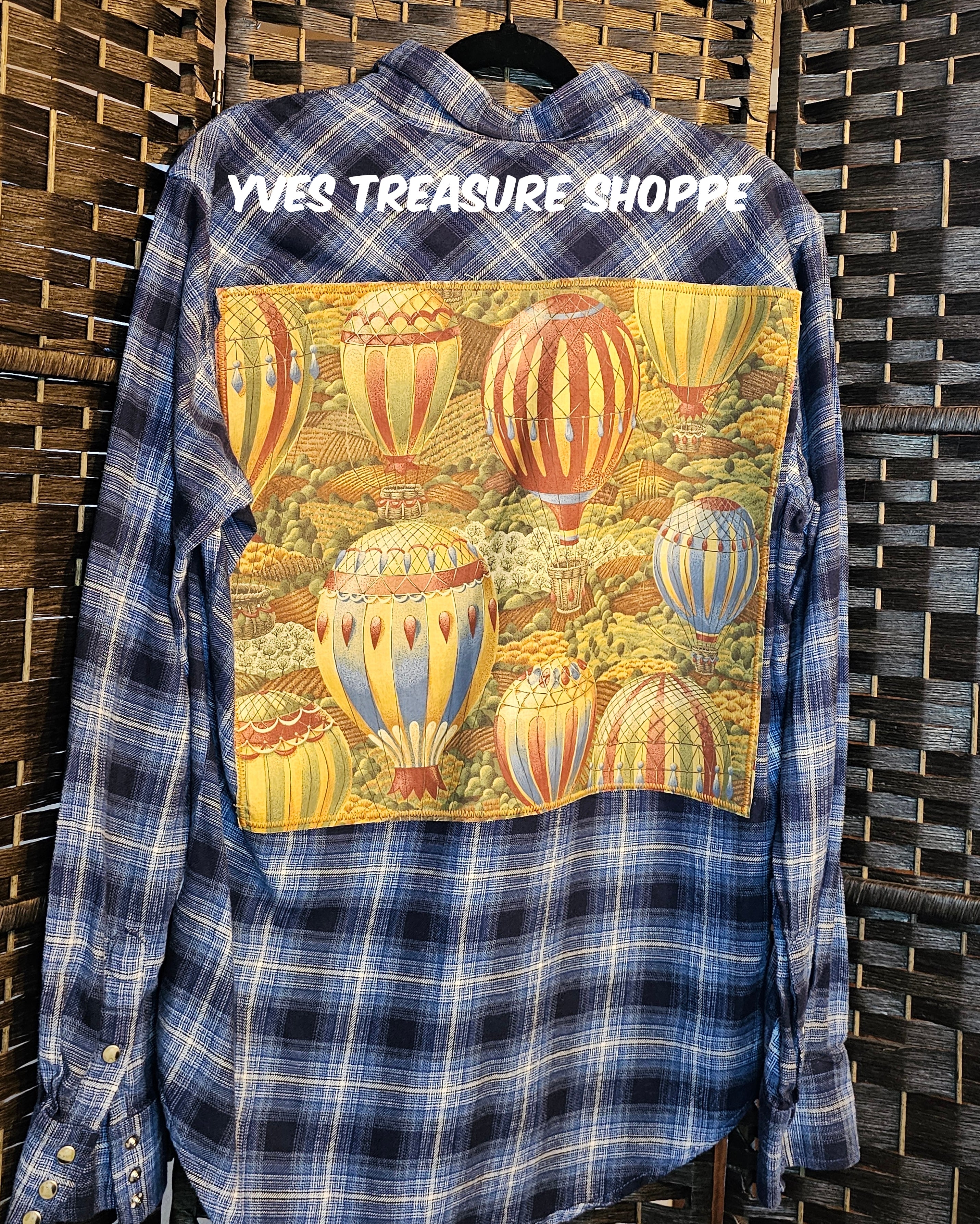 Upcycled Large Vintage Hot Air Balloon Plaid Top