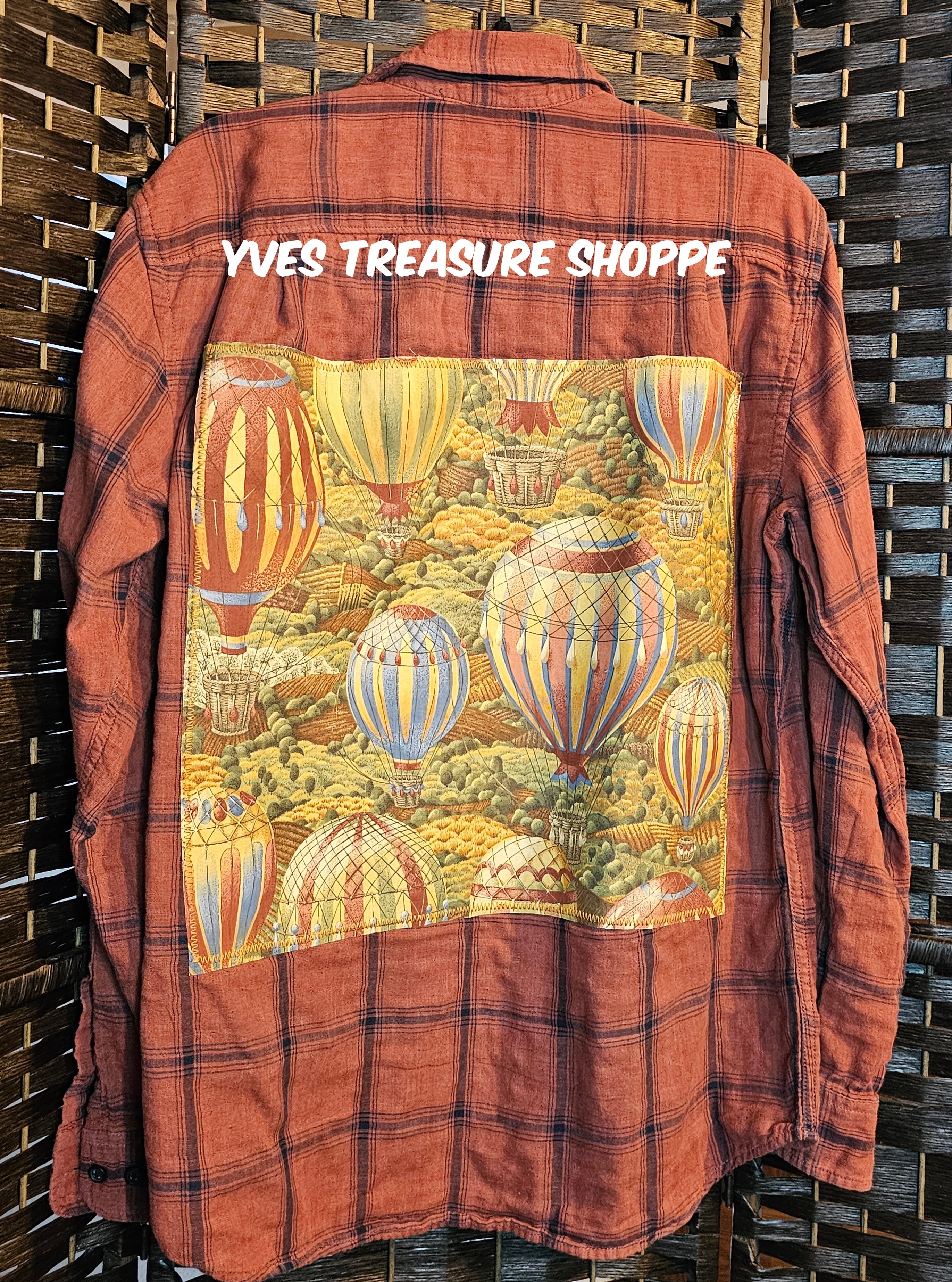 Upcycled Medium Vintage Hot Air Balloon Plaid Top