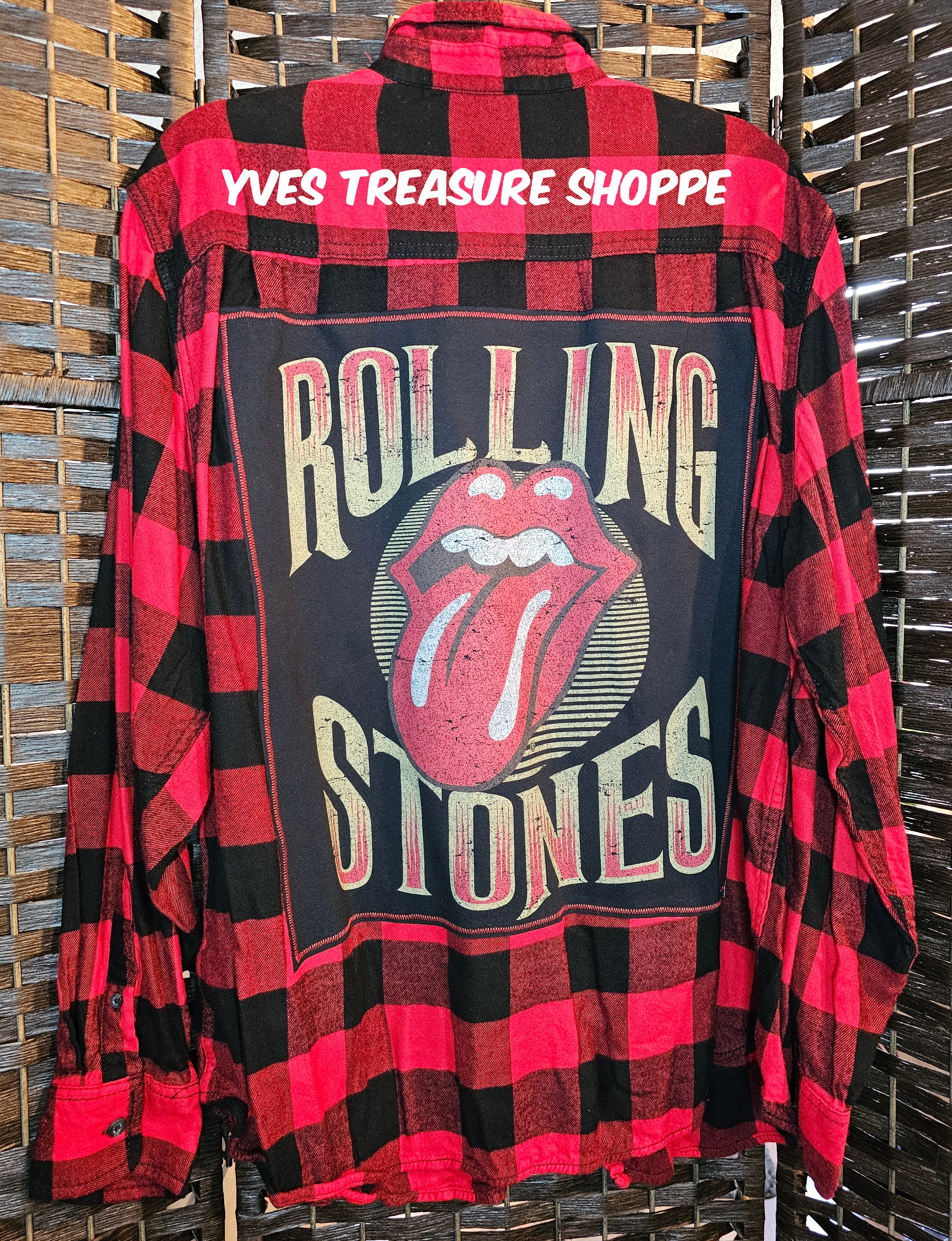 Upcycled Plaid XLarge Rolling Stones Top