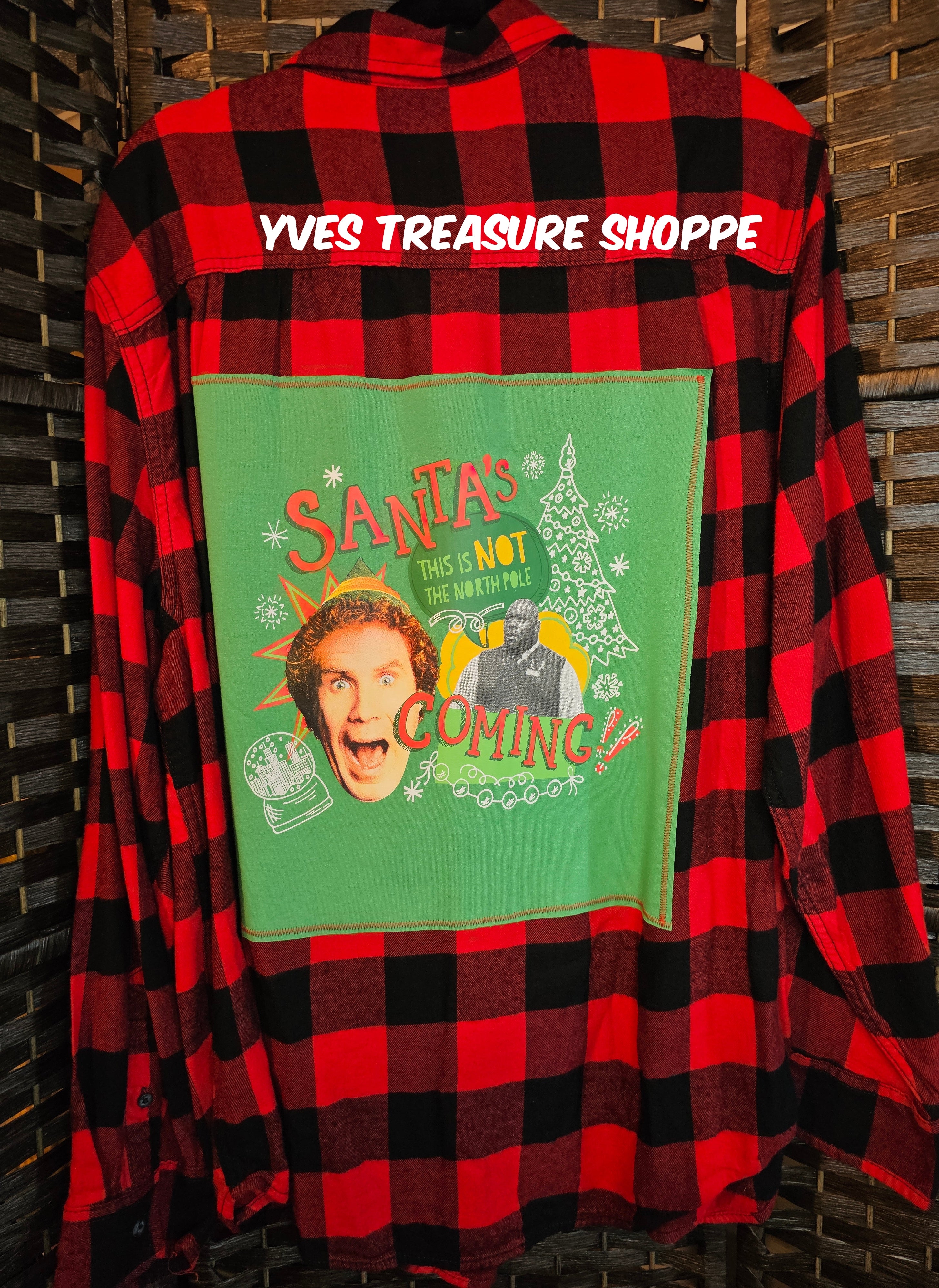 Upcycled Plaid XLarge Santa's Coming Top