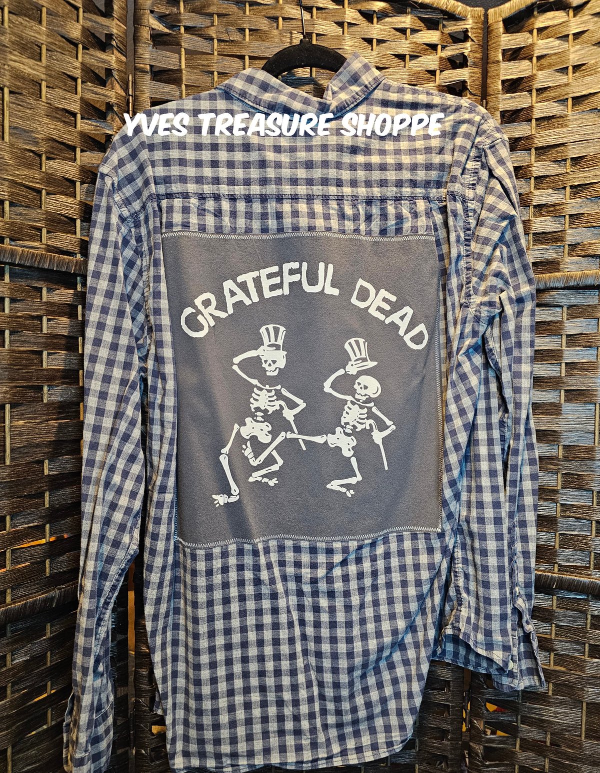 Upcycled Grateful Dead Gray Plaid Large Top