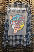 Upcycled XXL Plaid Rolling Stones Shirt