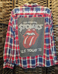 Upcycled Large Plaid Rolling Stones Shirt