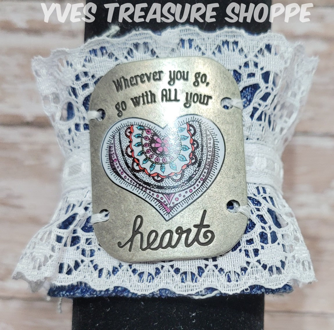 Heart Denim Cuff Bracelet