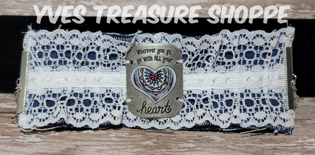 Heart Denim Cuff Bracelet