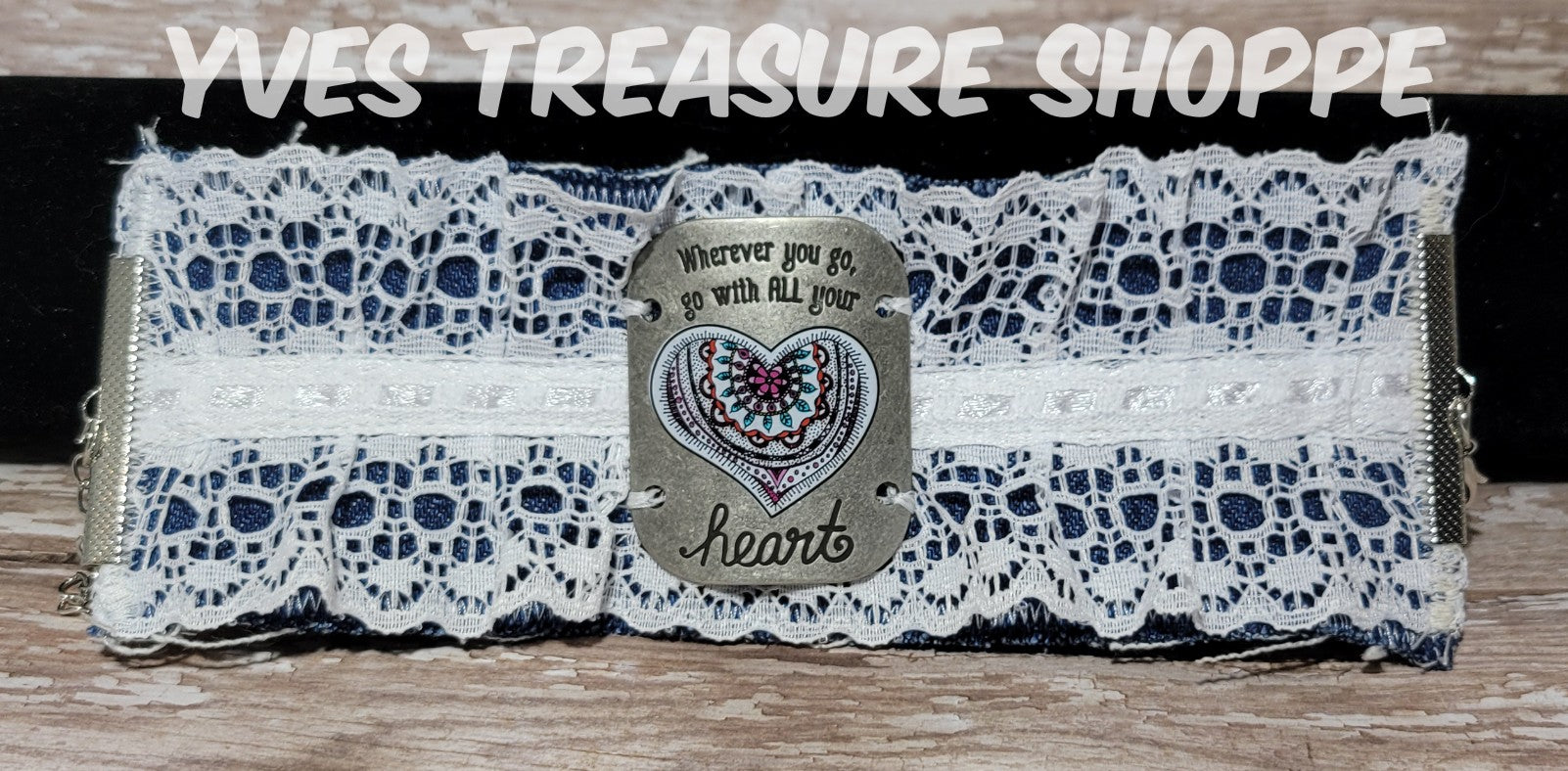 Heart Denim Cuff Bracelet