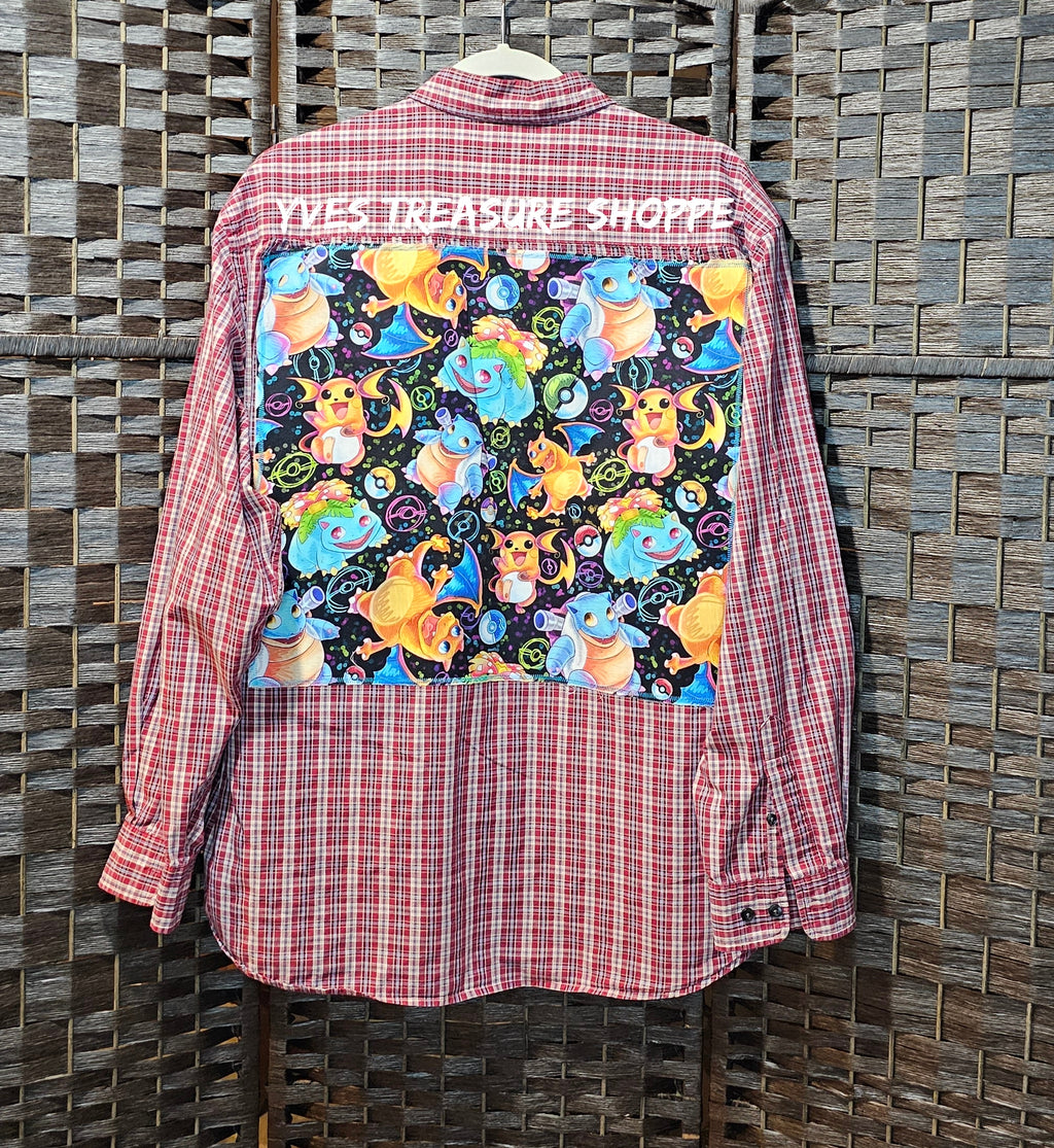 Thrifted Maroon Plaid Gamer Shirt XL