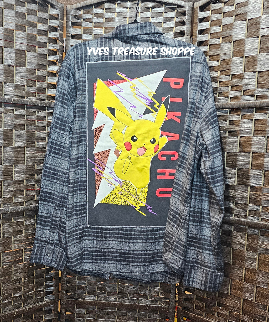 Upcycled XL Plaid Gray Gamer Top