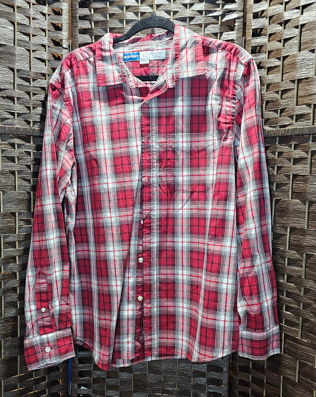 Large Red Plaid Anime Slayer Print Upcycled Shirt