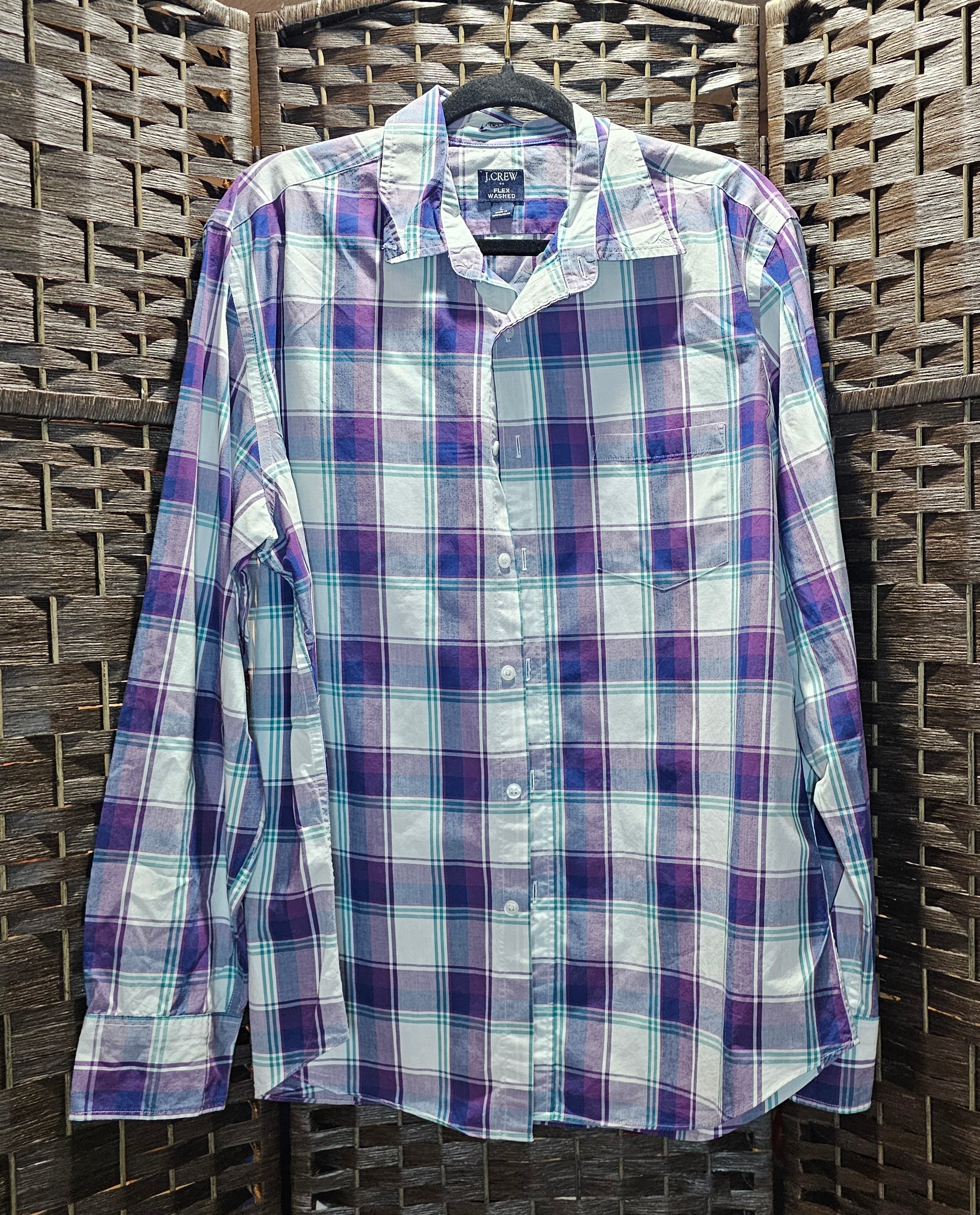 Anime Upcycled Large Purple Plaid Slayer Print Shirt