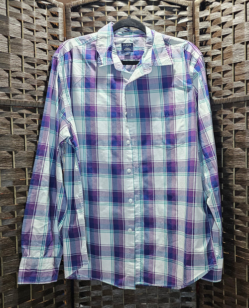 Anime Upcycled Large Purple Plaid Slayer Print Shirt