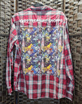 Large Red Plaid Anime Slayer Print Upcycled Shirt