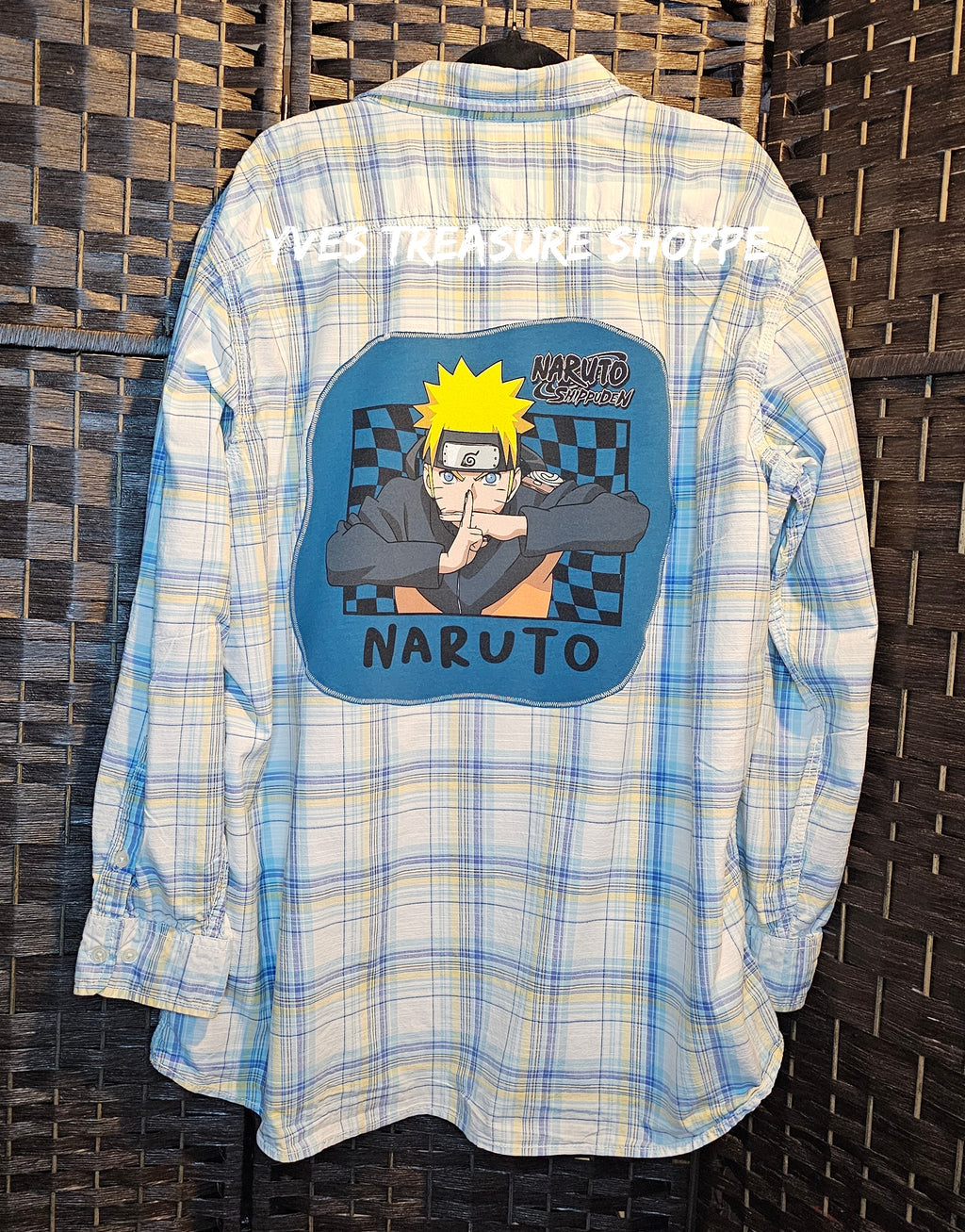 Upcycled XXL Plaid Anime Print Top