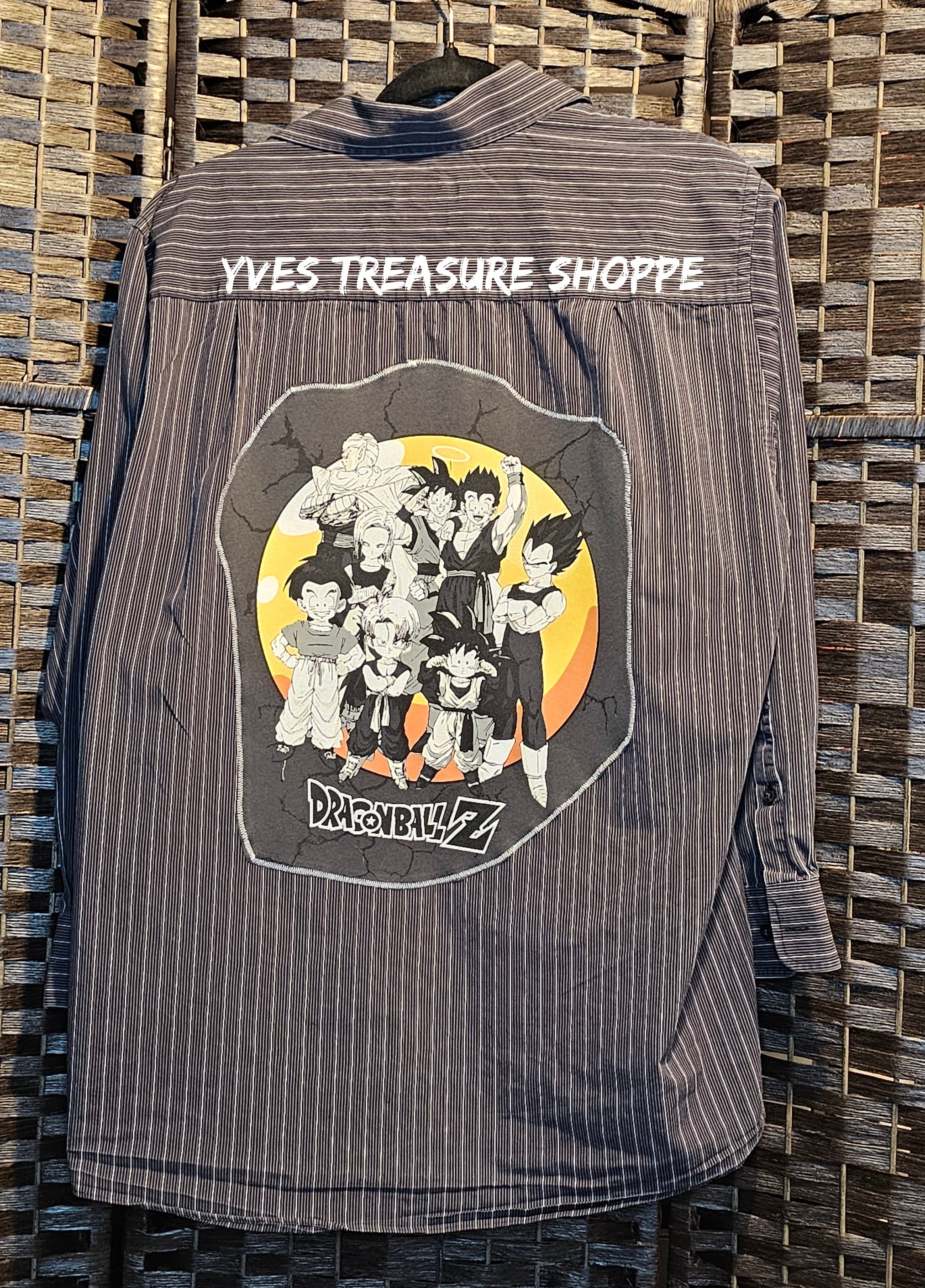 Upcycled Striped Anime Shirt with T-Shirt Panel Large