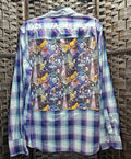 Anime Upcycled Large Purple Plaid Slayer Print Shirt