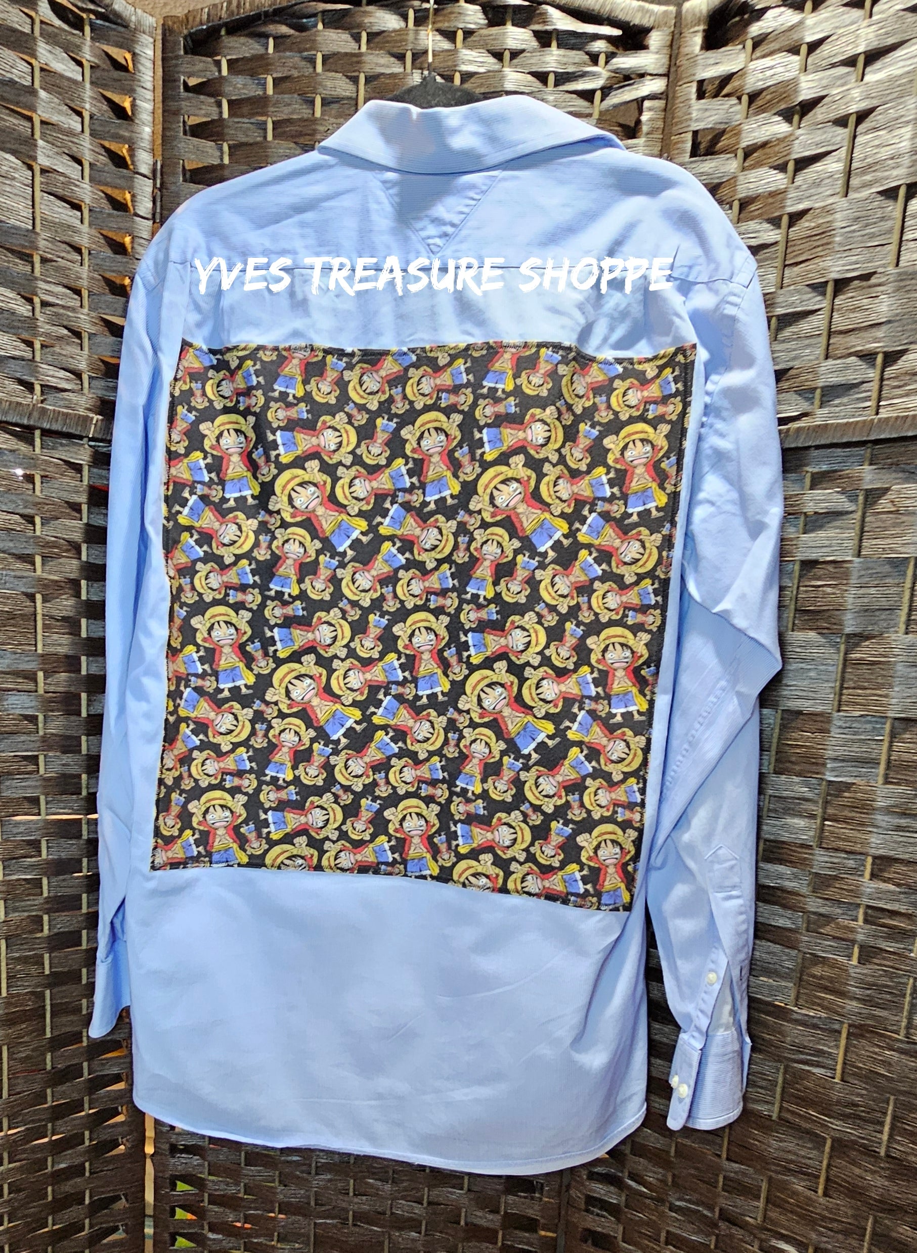 Medium(15.5)  Anime Pirate Print 2 Upcycled Shirt
