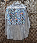 Upcycled Hedgehog Print Striped Shirt 17.5 (2xl)