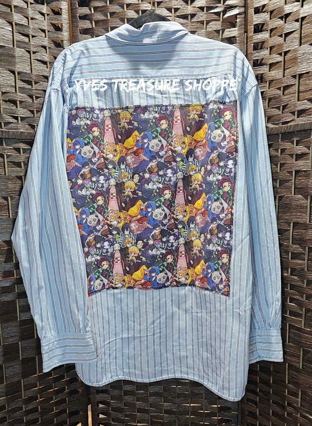 XLarge Striped Anime Slayer Print Upcycled Shirt