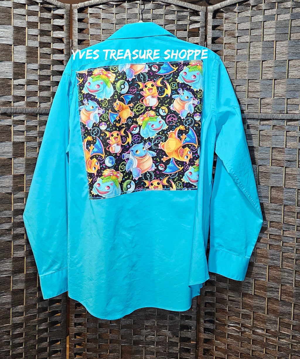 Thrifted Teal Gamer Shirt 17/17.5 (XL)