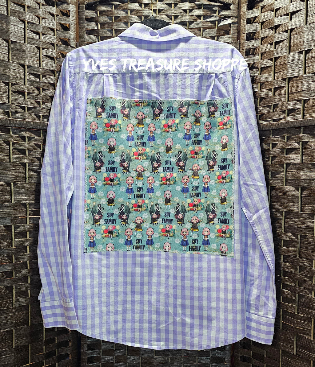 Anime Spy Agent Print Upcycled Shirt Medium