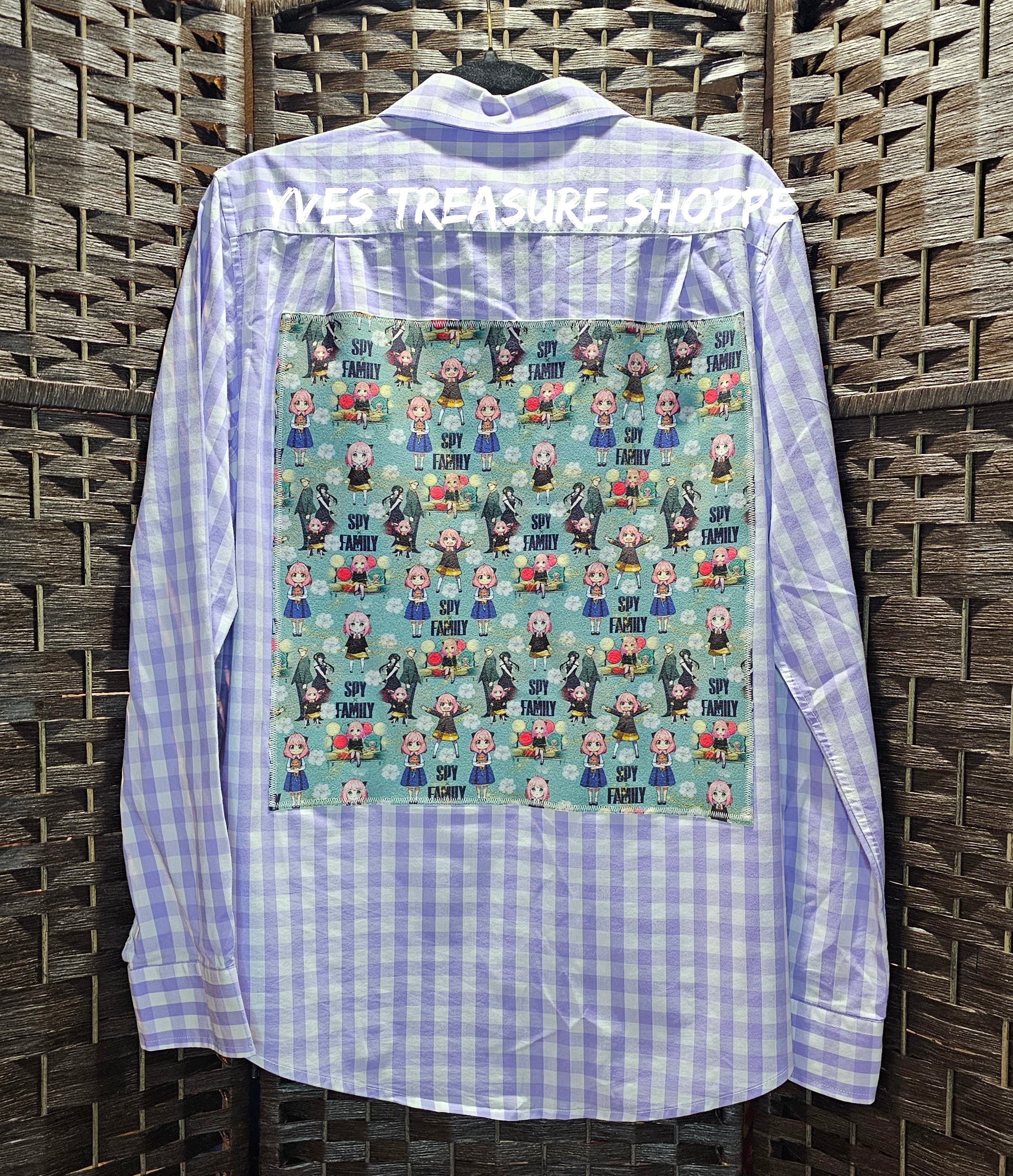 Anime Spy Agent Print Upcycled Shirt Medium