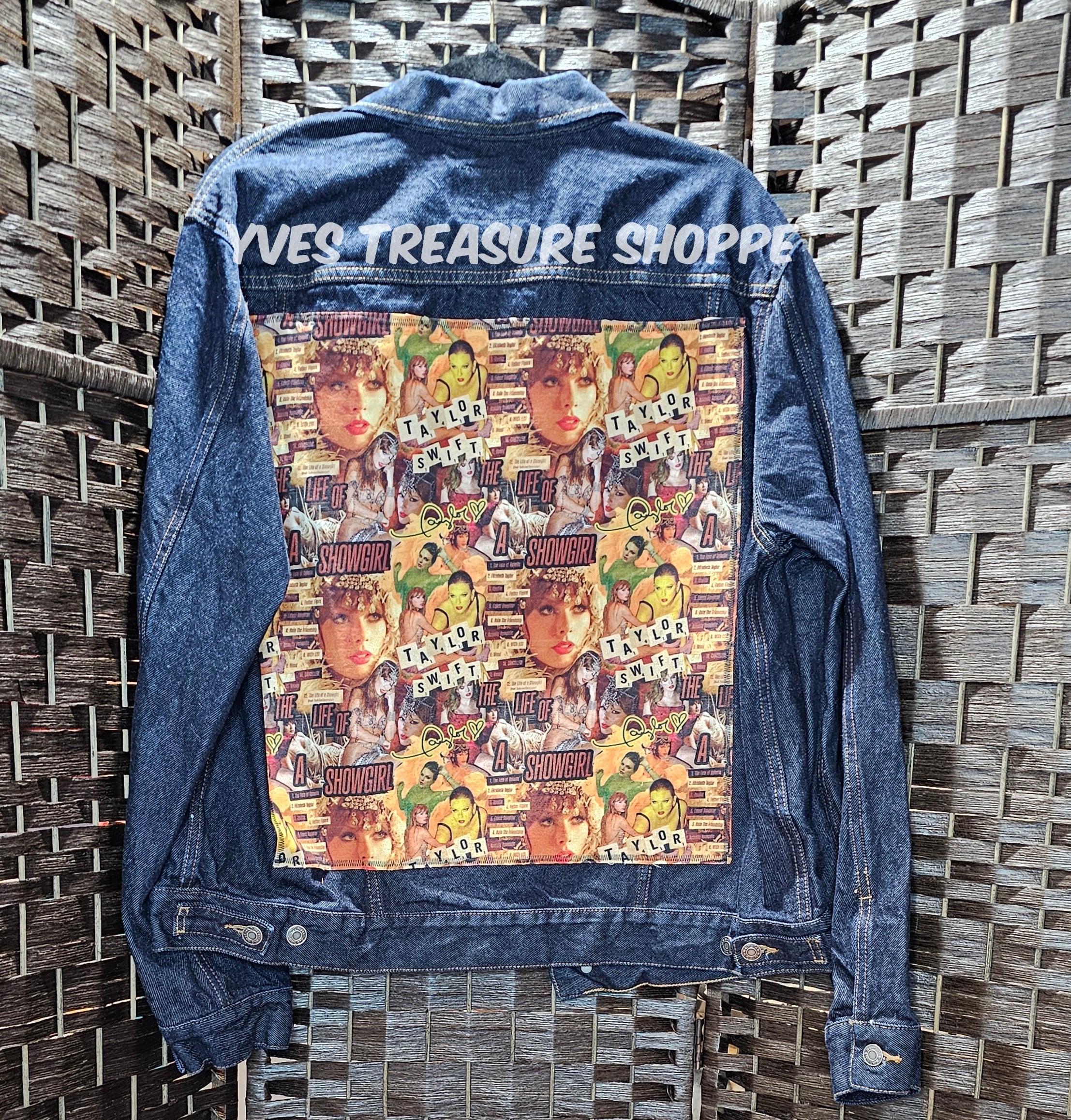 Orange Print Singer Denim Jacket Large