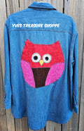 Upcycled Owl Denim Shirt Large