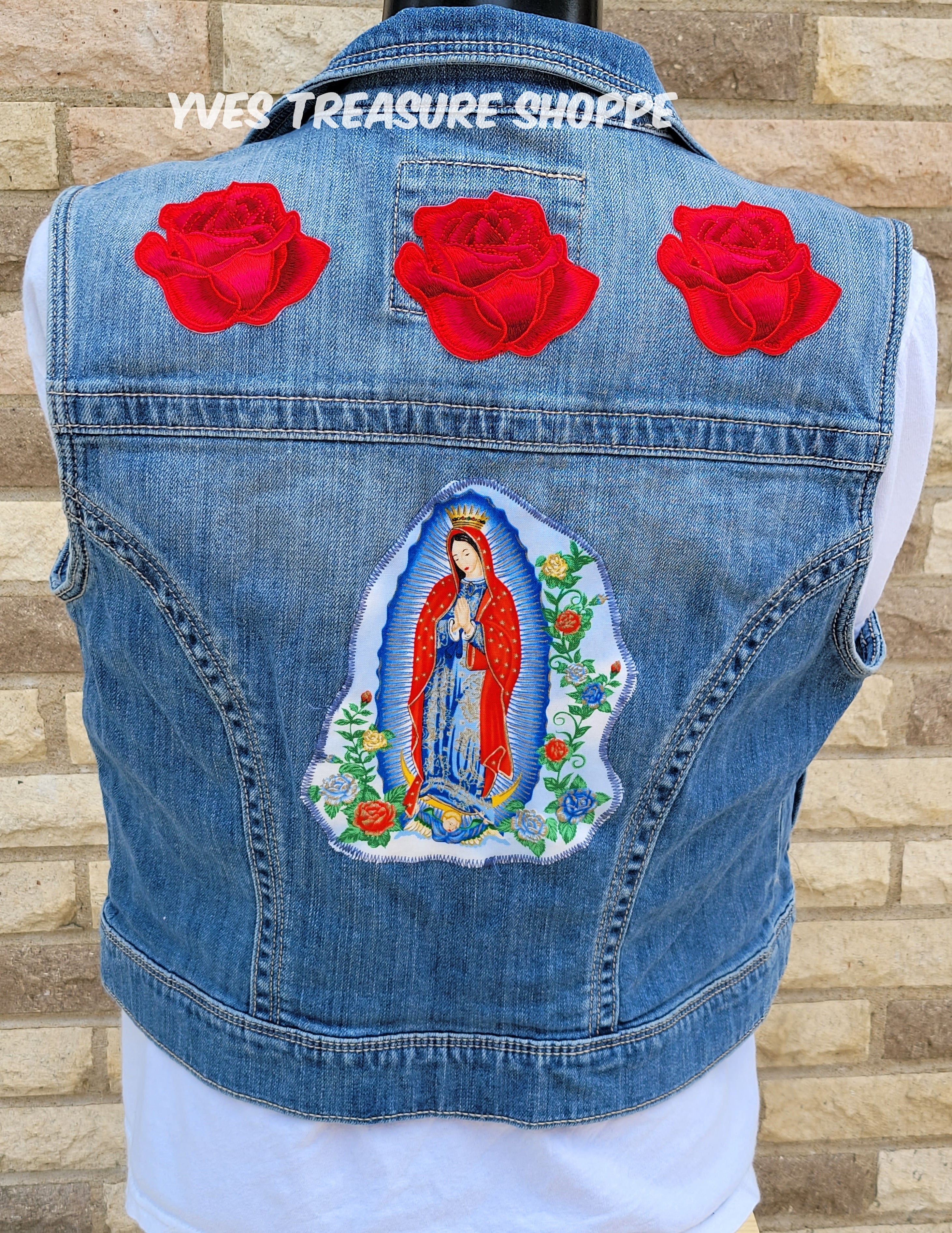 Upcycled Our Lady of Guadalupe Vest Size Medium