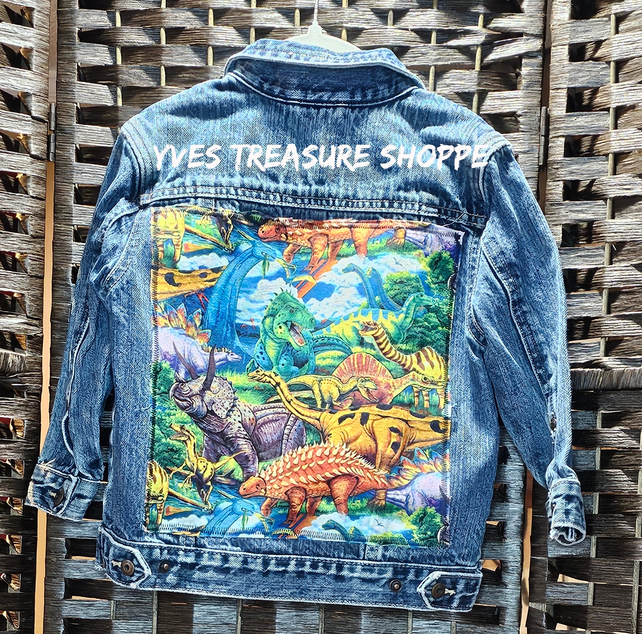 2T Upcycled Denim Jacket Dinosaurs