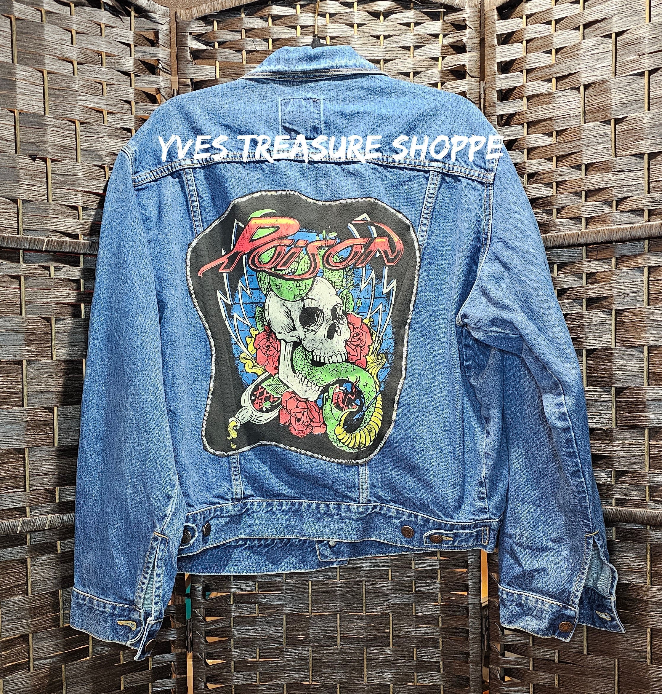 Rock Band Denim Refashioned Jacket Large
