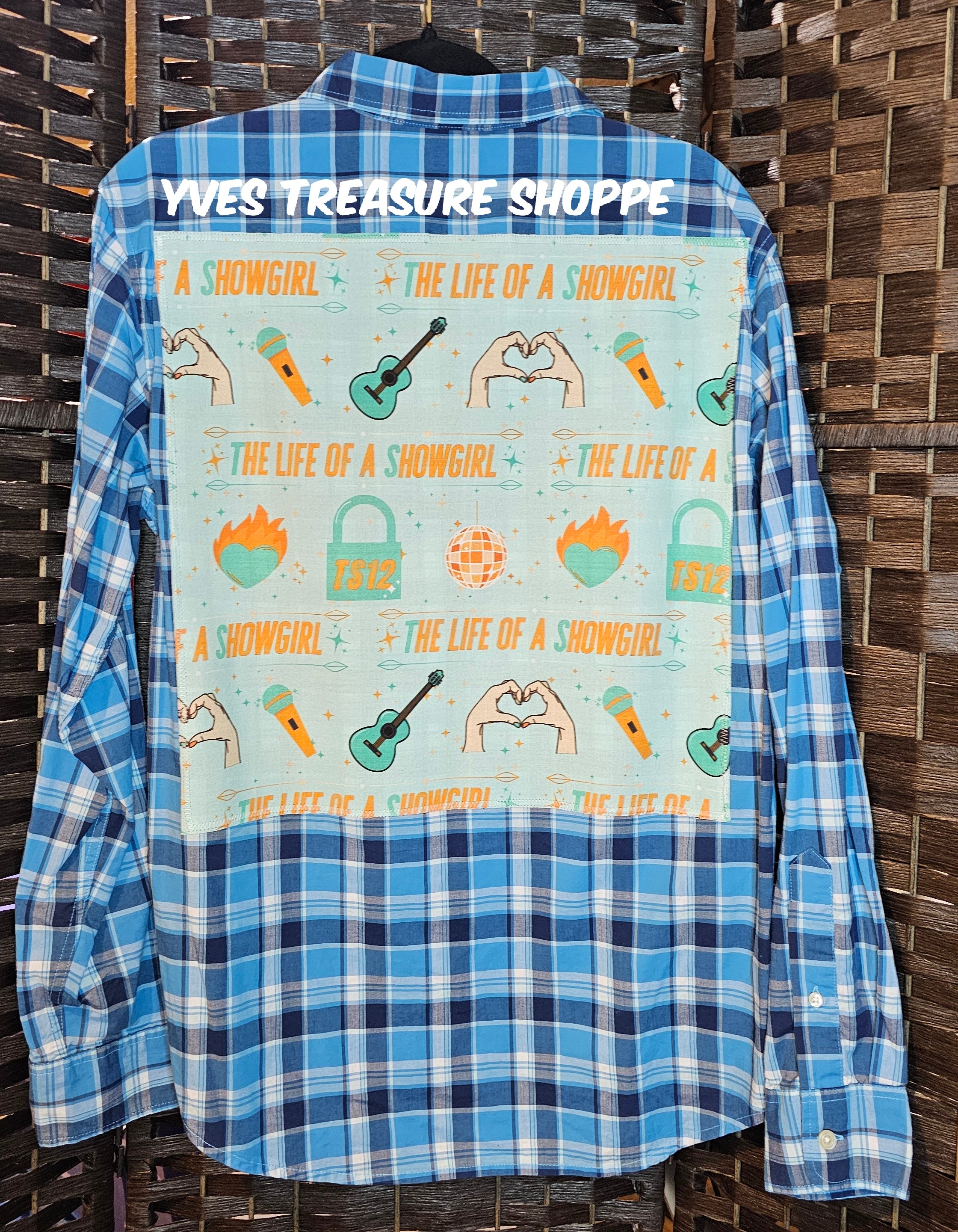 Medium Blue Plaid Singer Refashioned Top