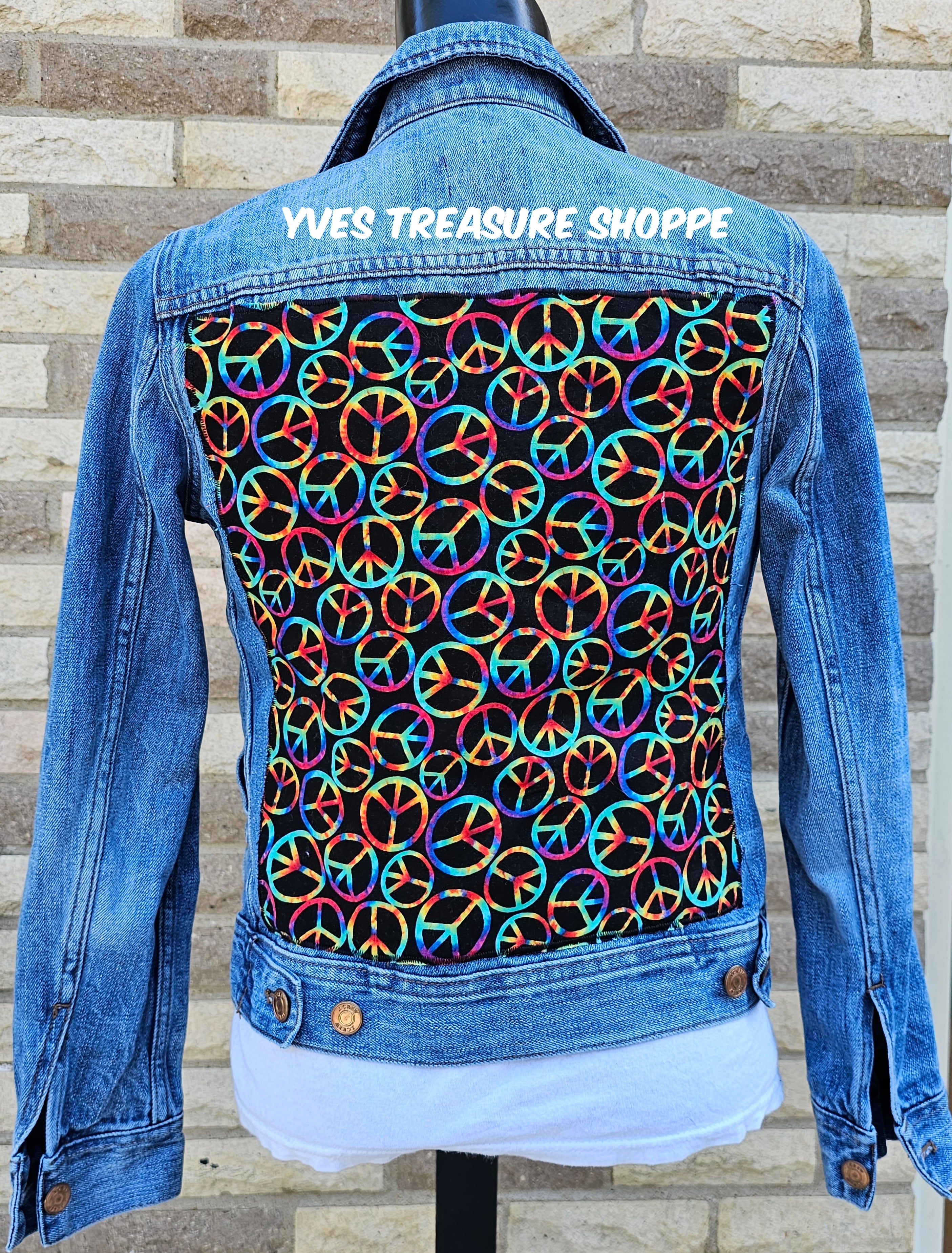Peace Signs Thrifted Denim Jacket XXSmall