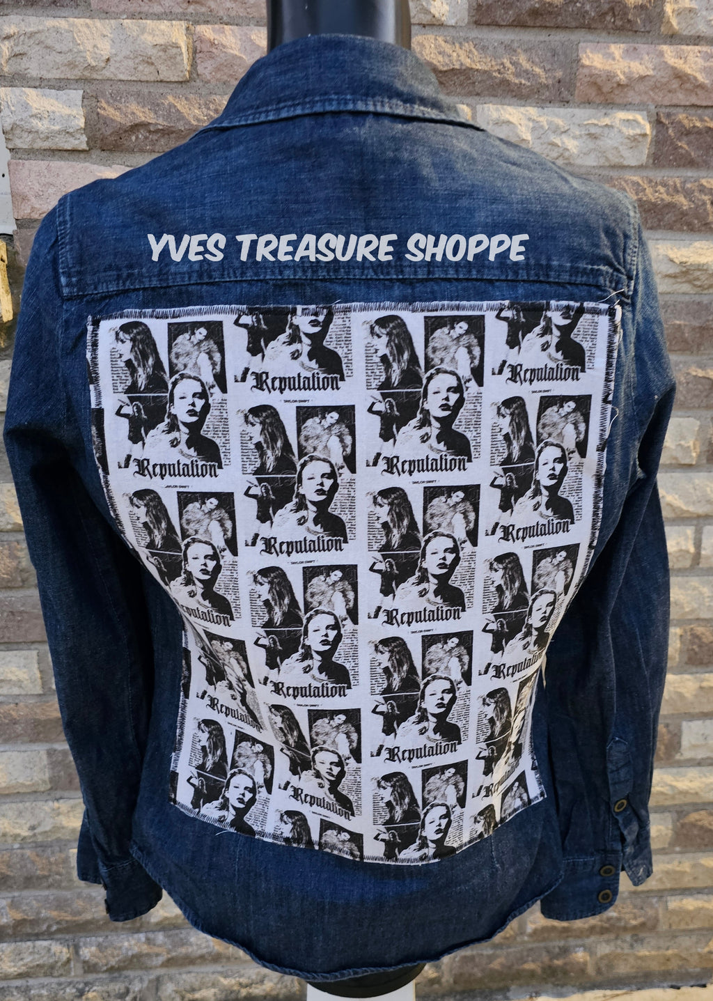 Music Icon Print 1 Denim Top Small