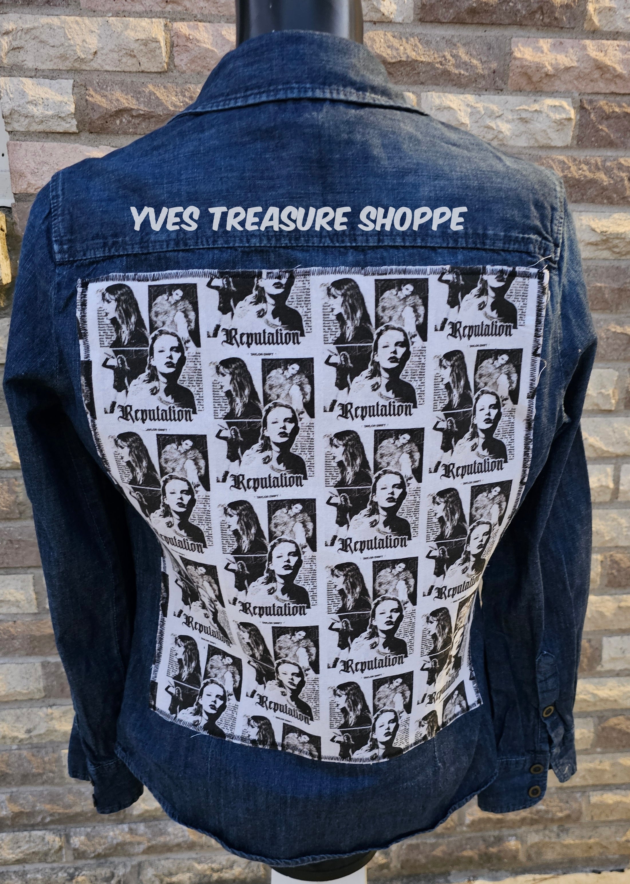 Music Icon Print 1 Denim Top Small