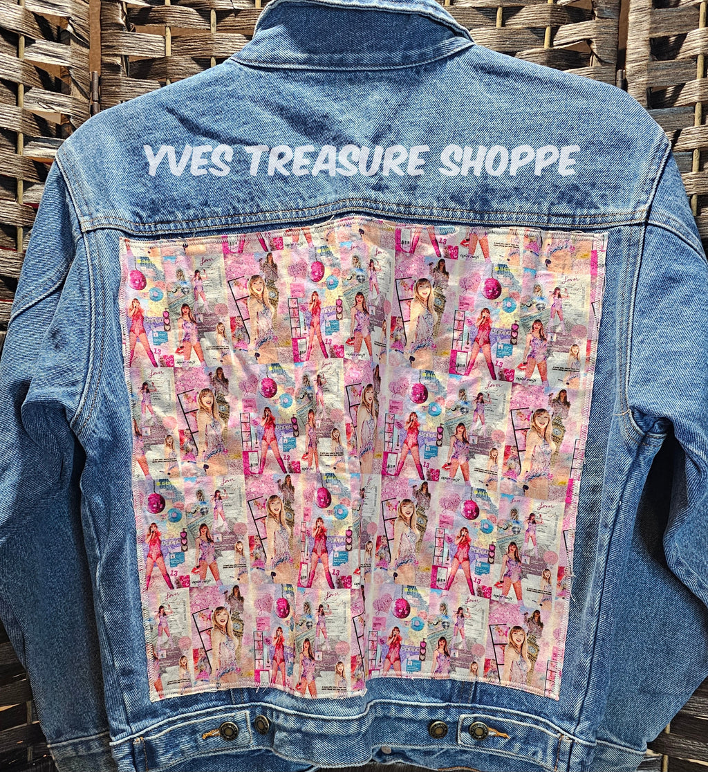 Youth 10/12 Singer Pink Print Denim Jacket