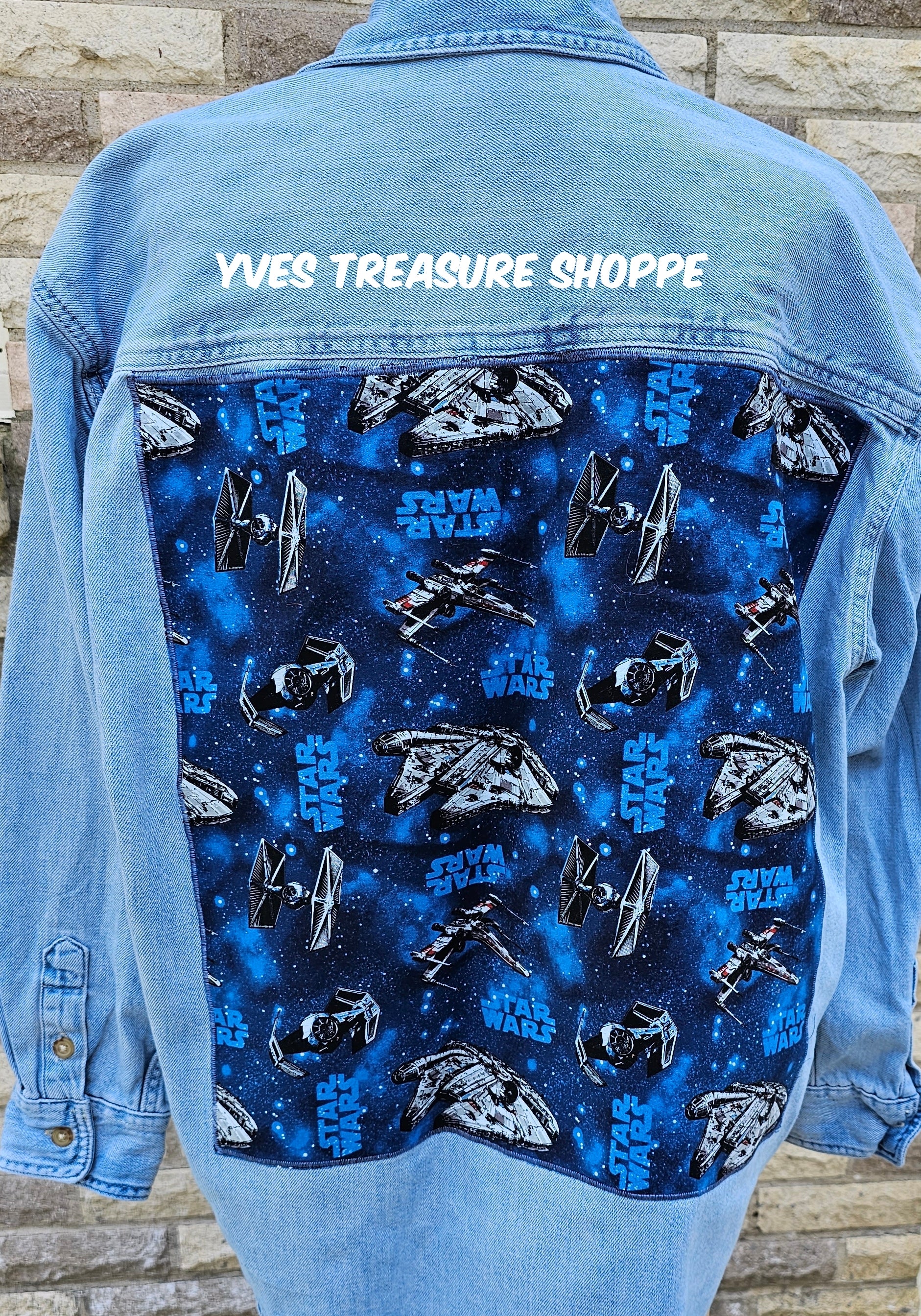 Upcycled Denim Top Size Large Movie Print Top
