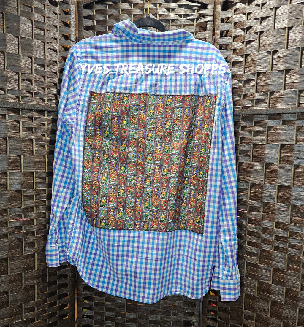 Large Plaid Adventure Gamer Upcycled Shirt
