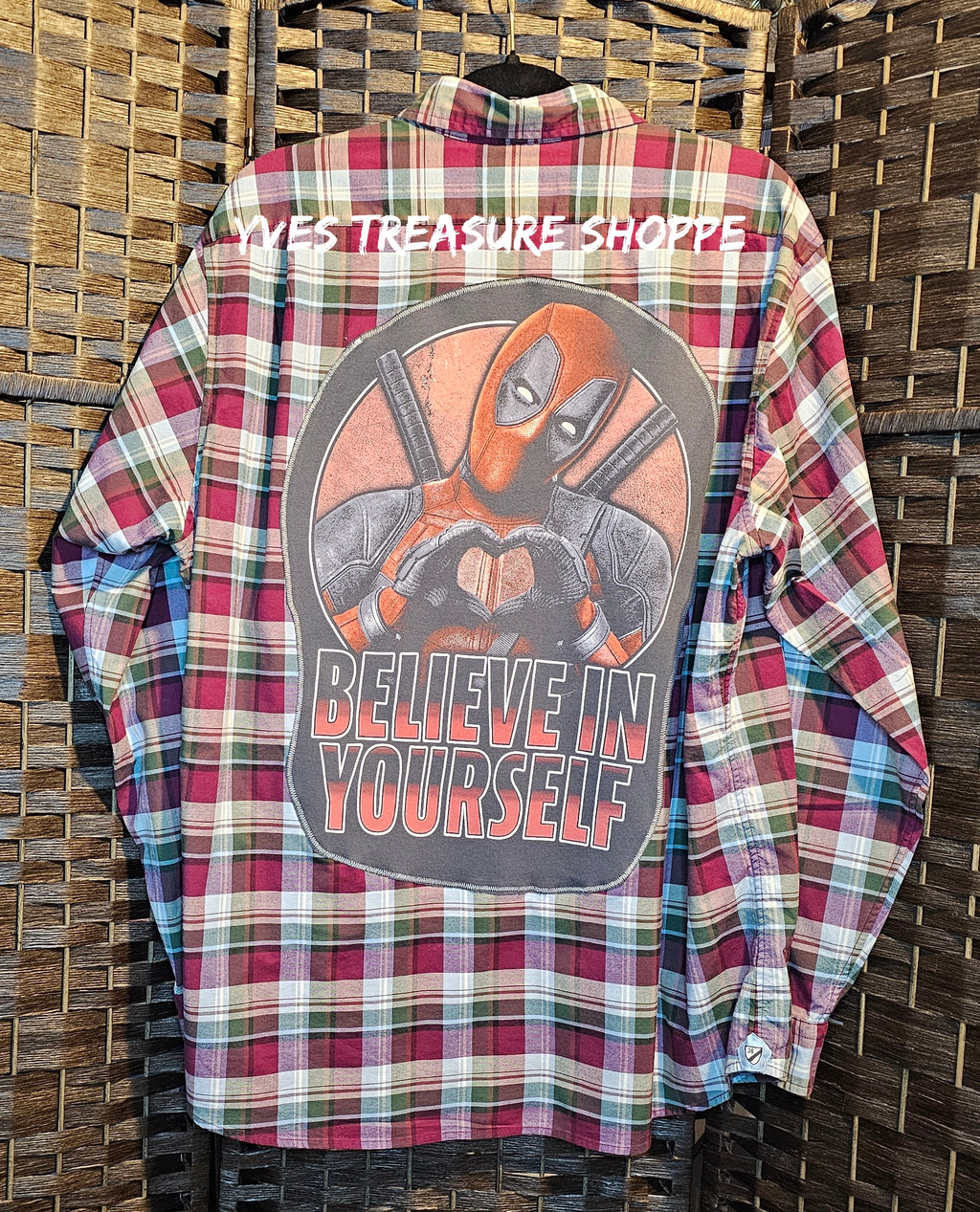 Upcycled XL Movie Print Plaid Top