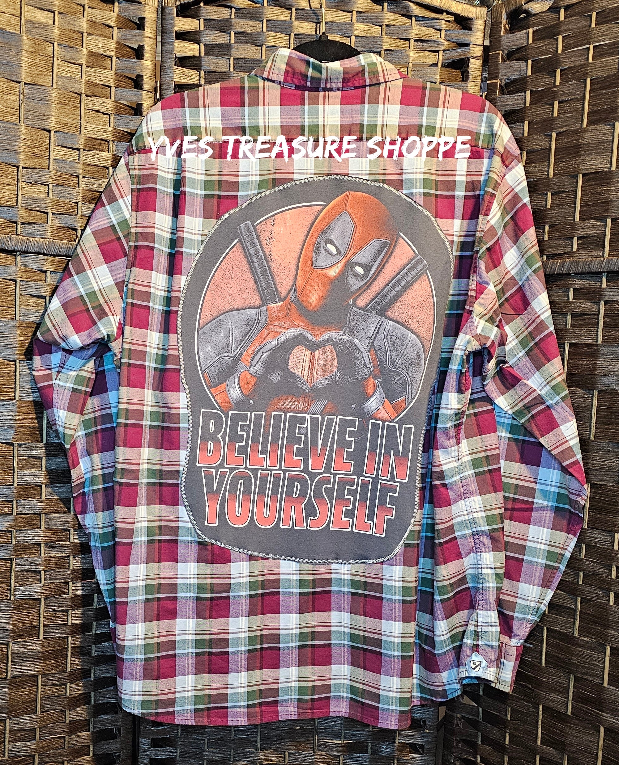 Upcycled XL Movie Print Plaid Top