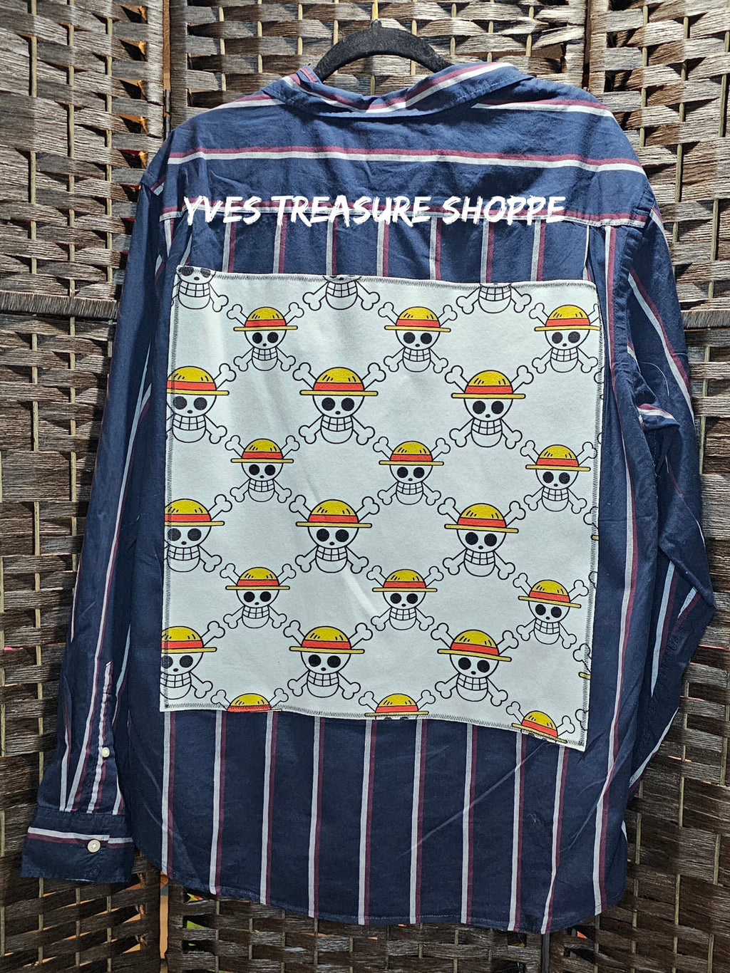XLarge Striped Pirate Anime Upcycled Shirt Print 1
