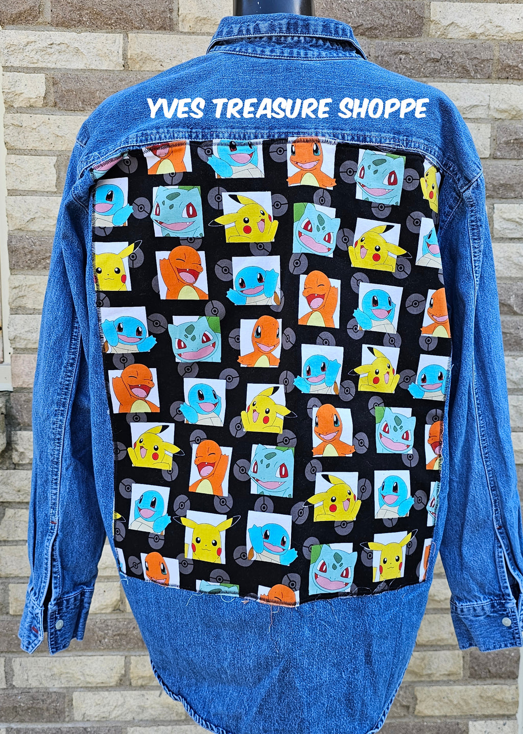 Upcycled Size Medium Gamer Print Denim Top