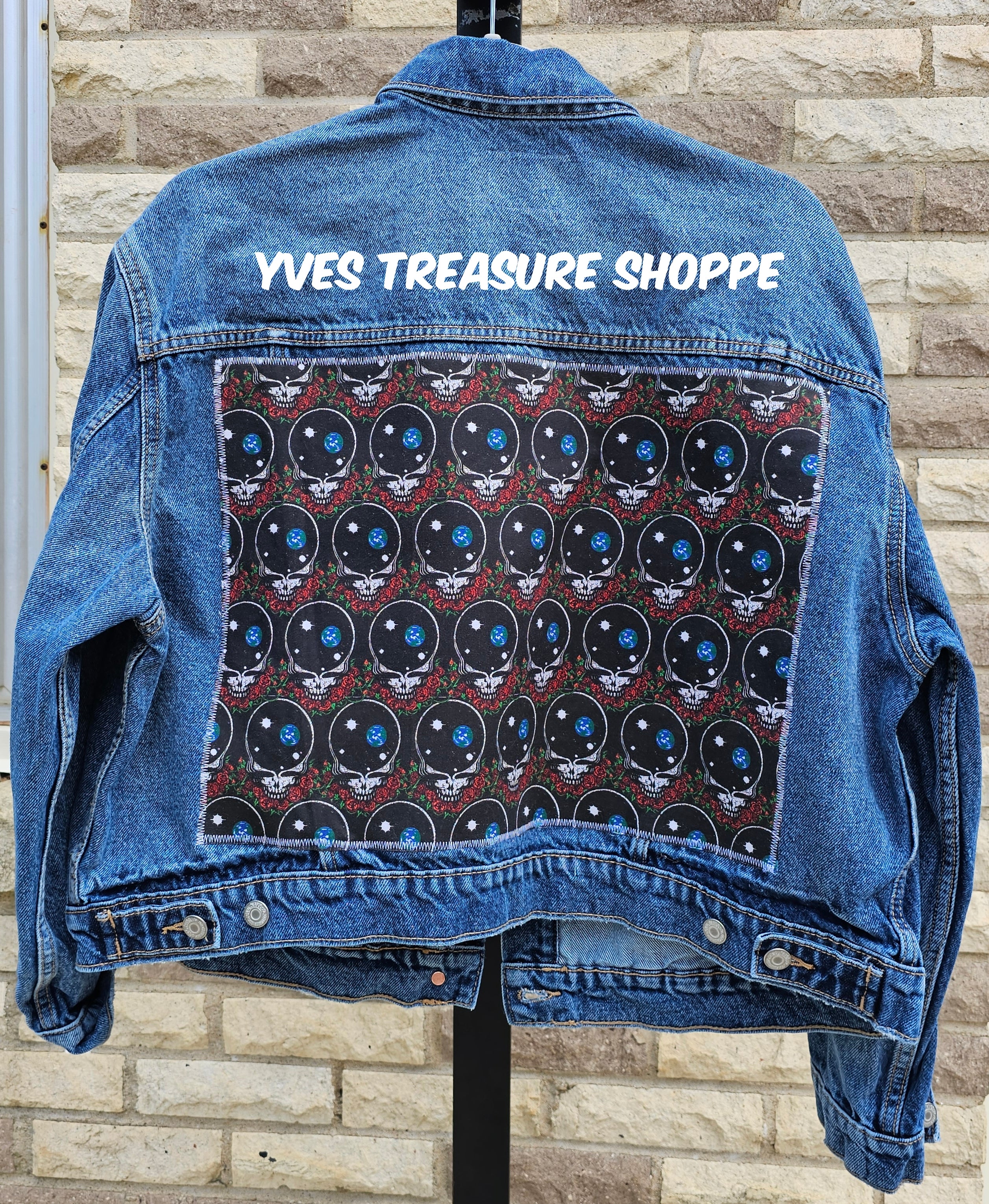 Rock Band Denim Refashioned Jacket Old Navy XL
